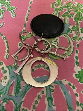 Silver Letter Charm Keychain with Black Faux Leather Fob